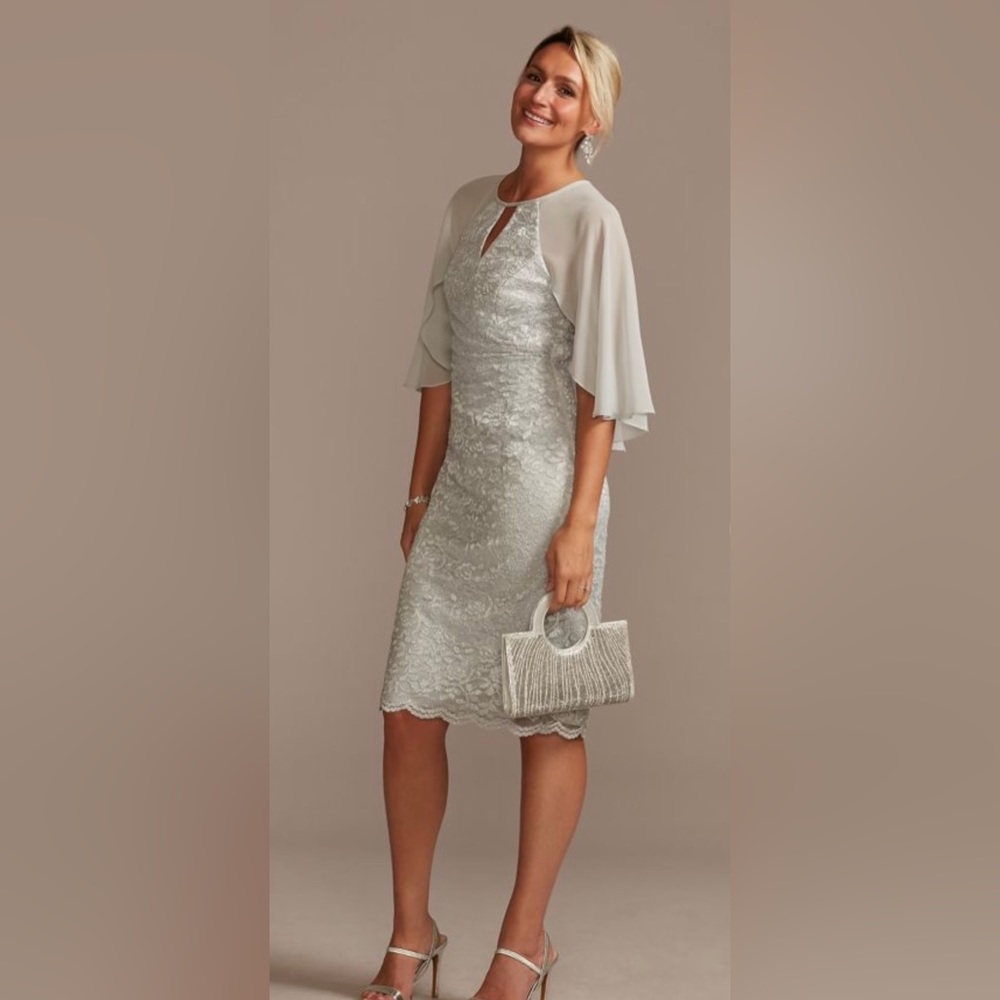 Oleg Cassini Silver lace knee length sheath dress NWT, size 10